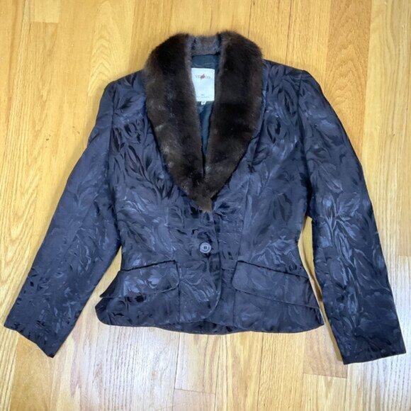 Vertigo Paris Blazer Y2K Brocade Brown Black Faux Fur Collar La Ville (M) - Picture 4 of 7